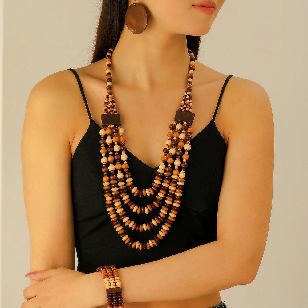 Colorful Vintage Boho Bib Beads Handmade Geometric Beaded Necklace  Women Party Accessories