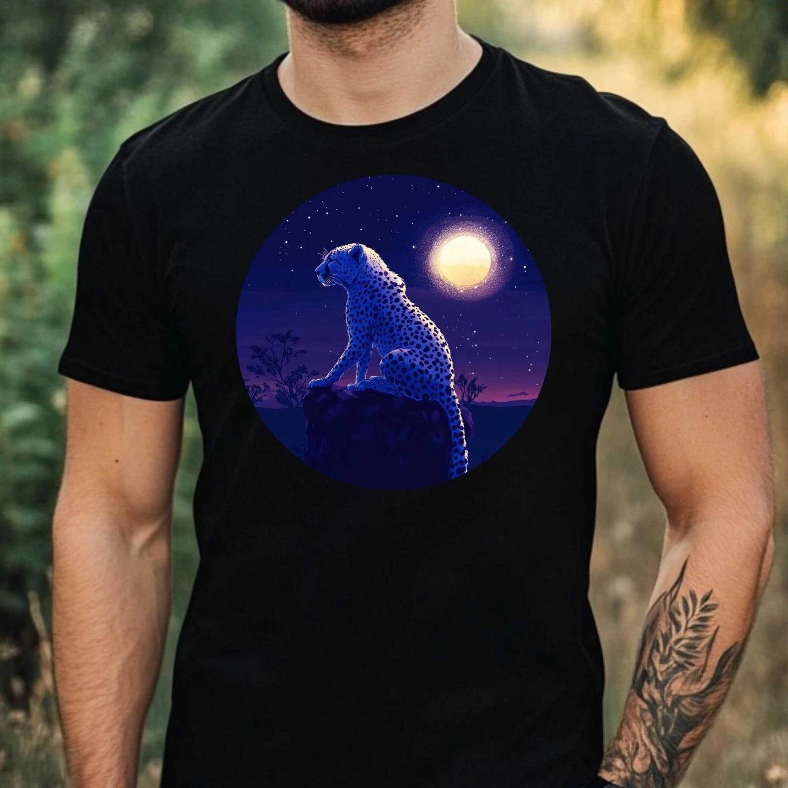 T-Shirt Herren Gepard im Mondlicht Motiv Baumwolle Größe XS bis 5XL L