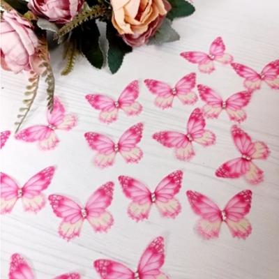 50Pcs 3D Organza Fabric Butterfly Appliques  for Home Decor Double-Layer Gradient Color Chiffon Embroidered Patches Translucent
