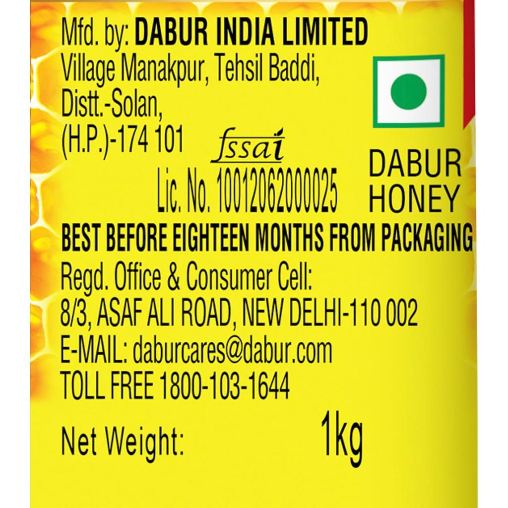Dabur Honey 1kg Bottle | 100% Pure Natural Honey | Rich in Antioxidants for Immunity, Energy & Healthy Lifestyle | No Added Sugar | Global Brand