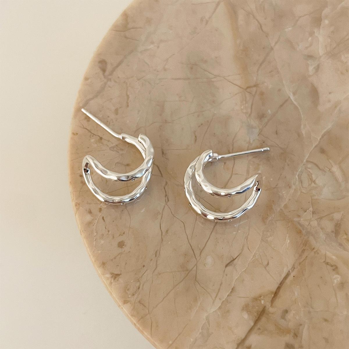 

Серьги-кольца с двойным слоем из серебра 925 пробы, женские легкие, роскошные, нишевые, премиум-серьги, изысканные, универсальные, новые 925 silver needles