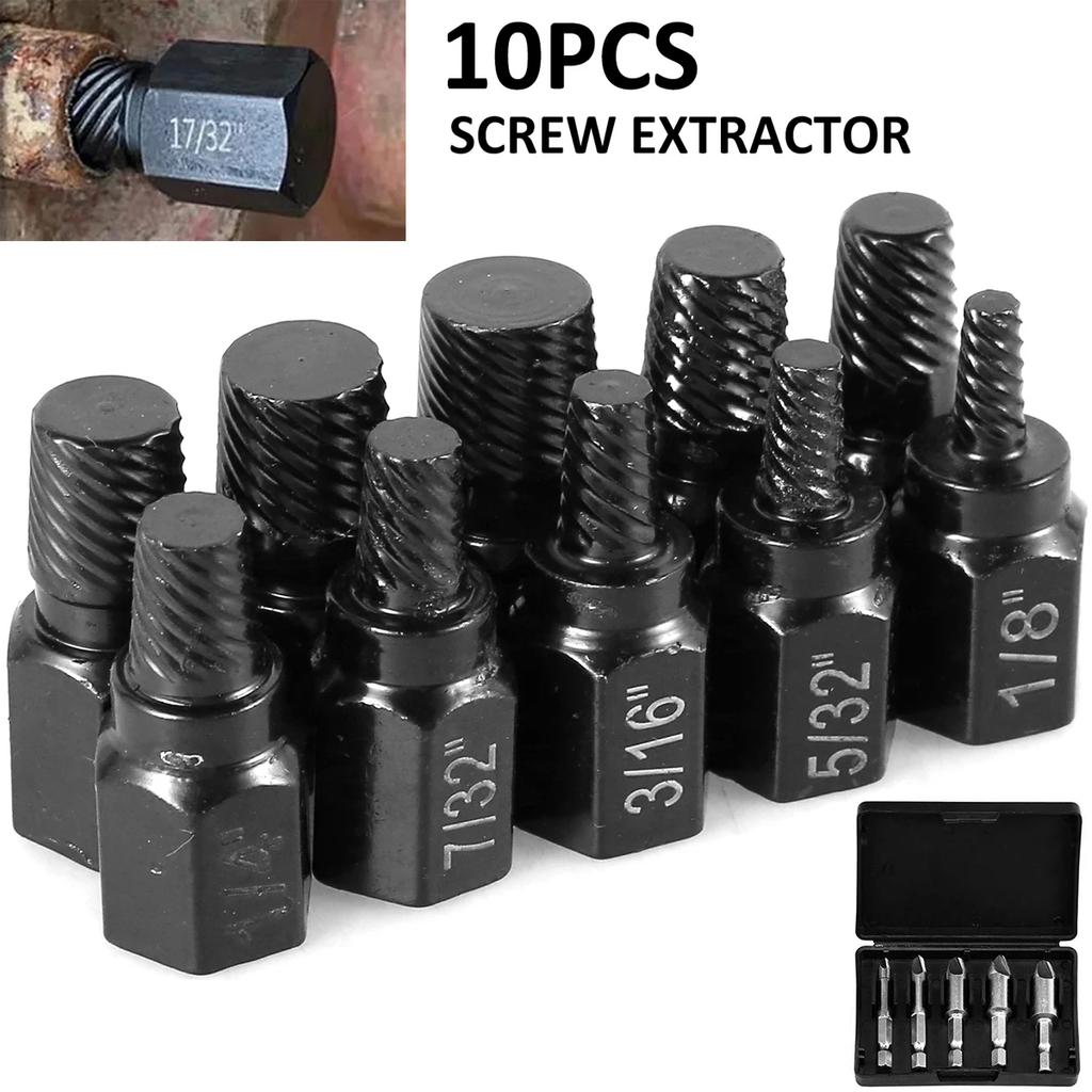 10Pcs Screw Extractor Kit Alloy Steel Damaged Screw Remover Set Metal Easy Out Drill Bits Broken Bolt Stud Remover Multi-Spline