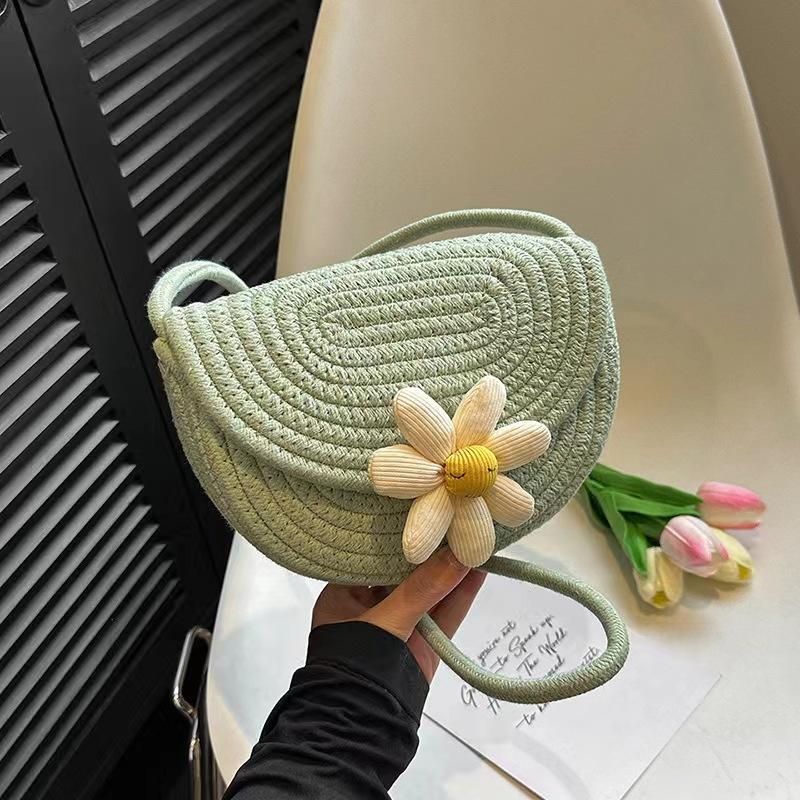 

Цветная личность плетеные цветы пляжный отдых иностранный стиль мода плечо кроссбоди седло женская сумка с волосами зелёный