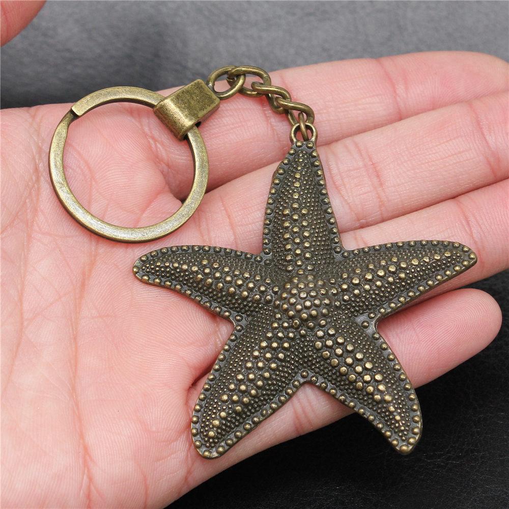 Marine Life Turtle Ocean Creature Pendant Antique Bronze Metal Keychain with 30mm Ring for Men Fashion Gift