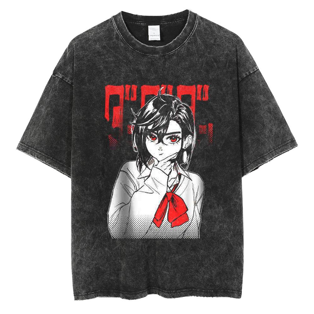 Anime Dandadan Ayase Momo Okarun Camiseta Estampada Hombre Camisetas de Algodón Lavado Camiseta Casual Oversize Harajuku Hombre Tops de Manga