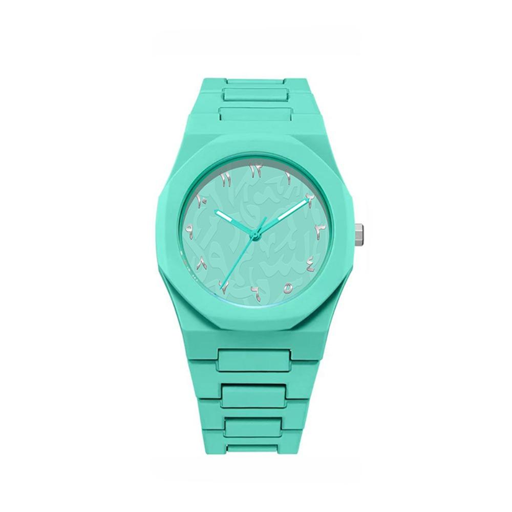 

Arabic Dial Waterproof Watch Plastic Strap Round Dial Business Watch Color Strap Exquisite Design Student Sports Wristwatches зелёный