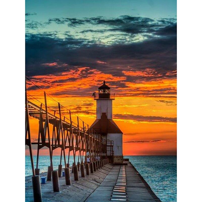 New 5D DIY Diamond Painting Lighthouse Diamond Embroidery Sea View Cross Stitch Full Round Drill Crafts Home Decor Gift