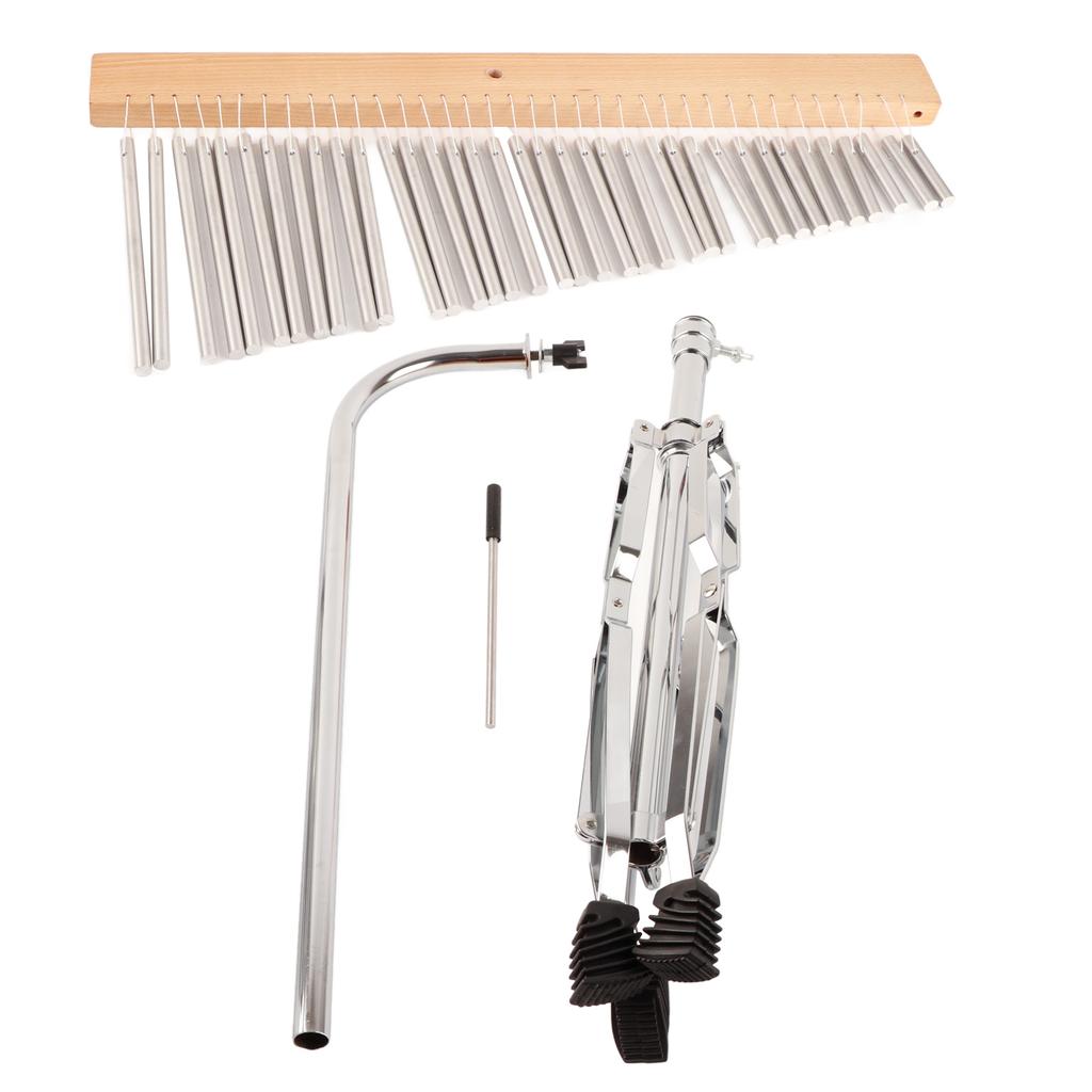 Aluminum Alloy Wind Chime with Wood Base Silver Color and Tripod Stand 36 Tones Wind Bell