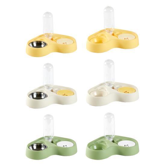 Cat Feeder Food Grade Stainless Steel Bowl Pet Feeder with Automatic Water Refill Dual Zone Design Cat Food Water Combo