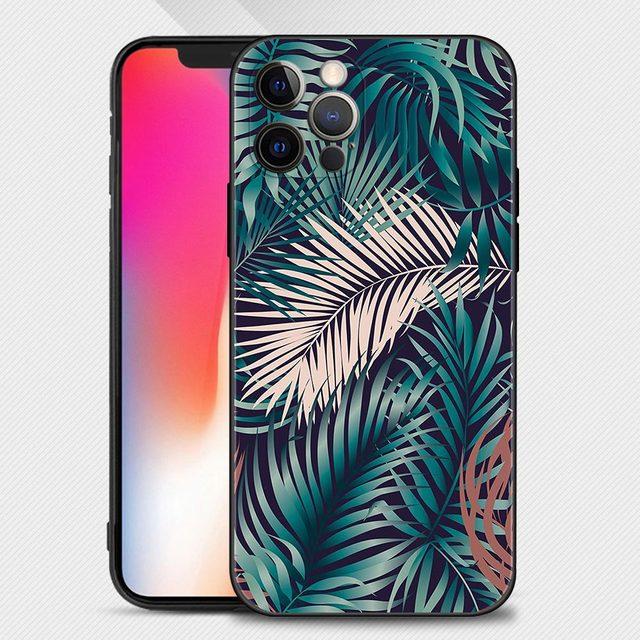 Shell For Iphone 14 13 12 11 Pro Max Mini Xs Max Xr X 7 8 Plus 6s Soft Silicone Case Cover Fundas Vintage Banana Leaf Flower