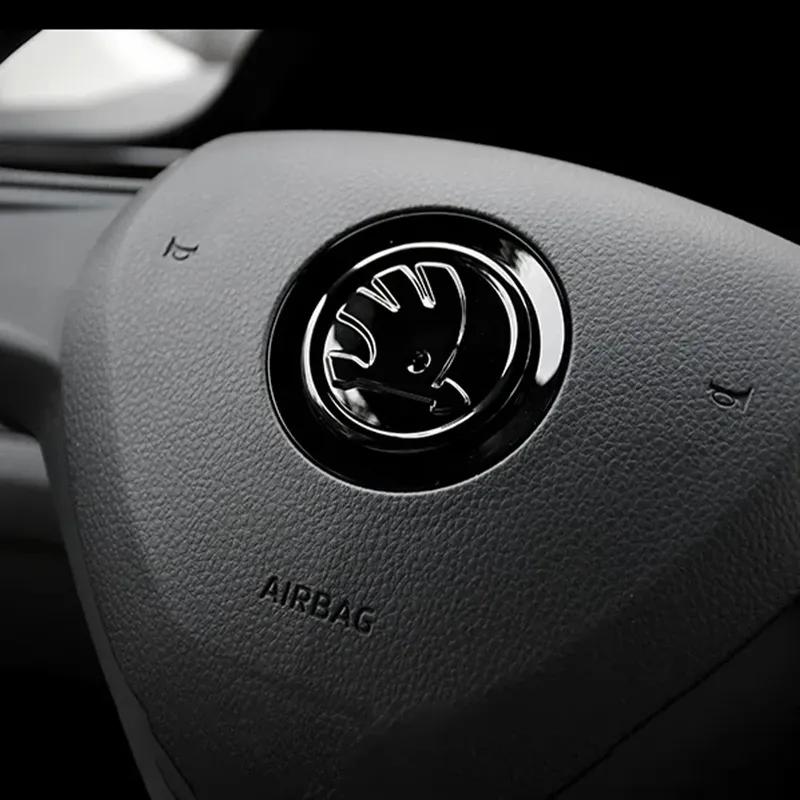 63MM Car Steering Wheel Center  Sticker for Skoda Vision-E 440 Felicia Afriq Kamio Fabia Octavia Kodiak Kamik ABS Accessorie