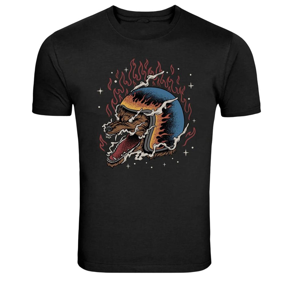 Flaming Wolf Head Graphic T-Shirt