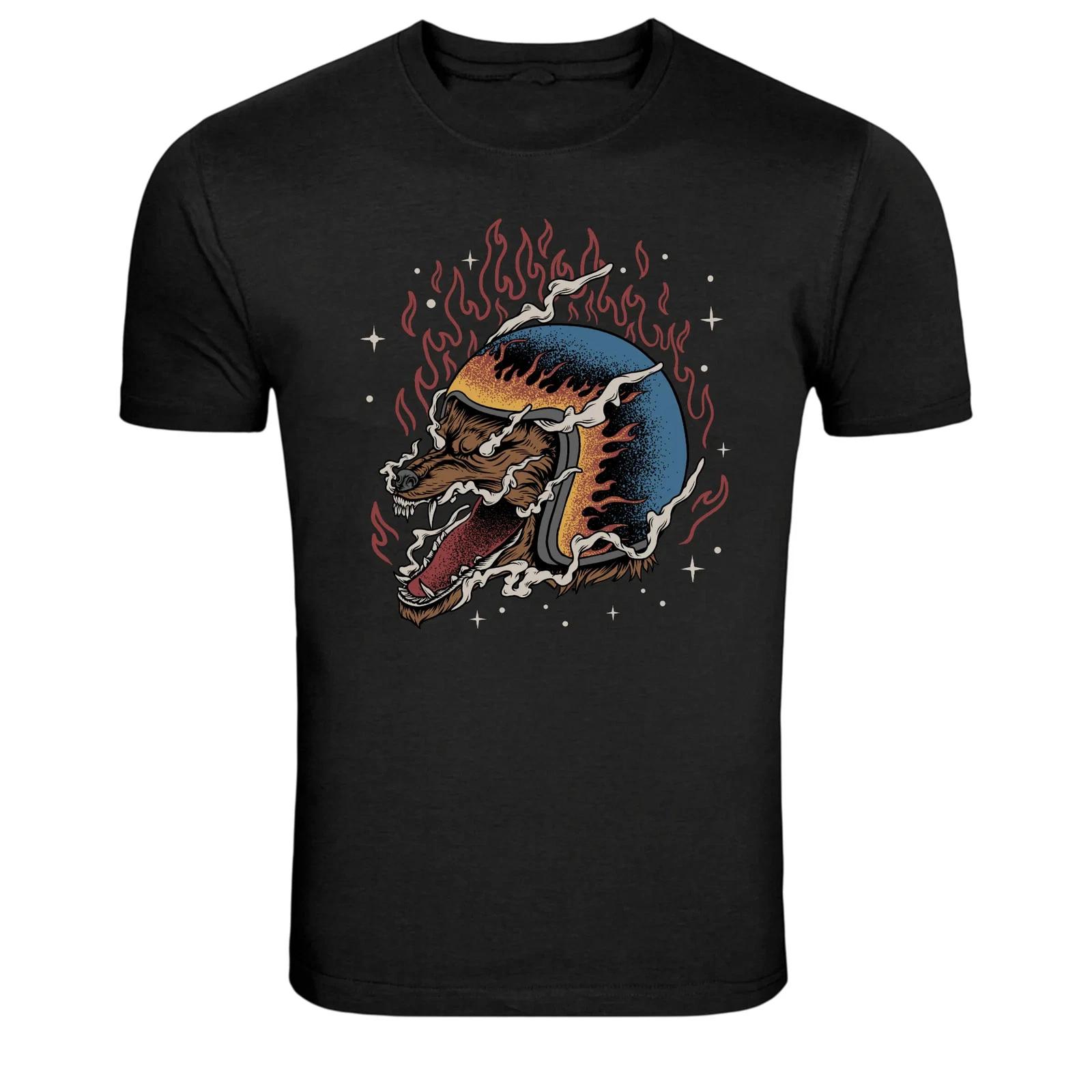 Flaming Wolf Head Graphic T-Shirt 4XL