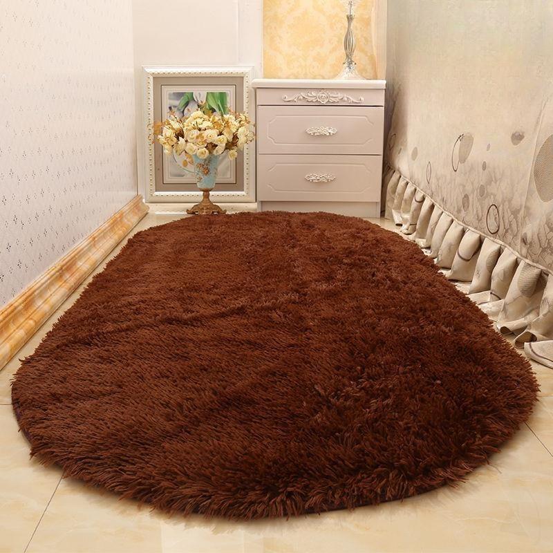 Oval Silk Wool Carpet Bedroom Cute Girl Bedside Blanket Bay Window Mat Living Room Tea Table Full Blanket Washable