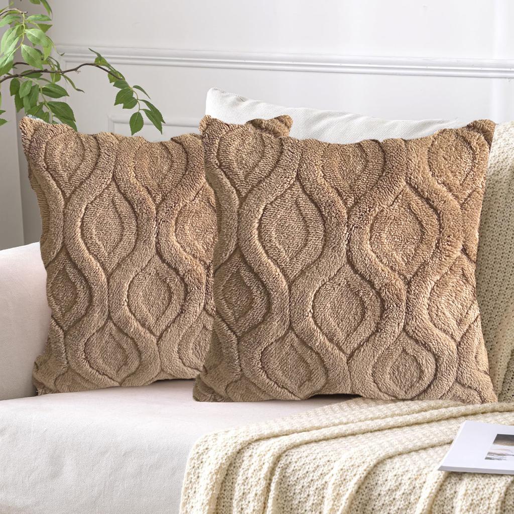 Scandinavian Style Living Room Pillowcase Textured Plush Cushion Case Minimalist Solid Color Pillow Cover Home Decor