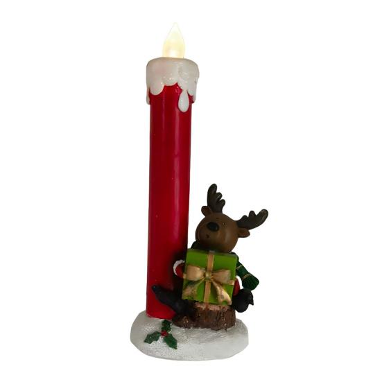 Festive Indoor Tabletop Displays Christmas Resin Figurine Candle Holder, LED Flameless Electronic Light, Decorative Figurines for Holidays Snowman Elf