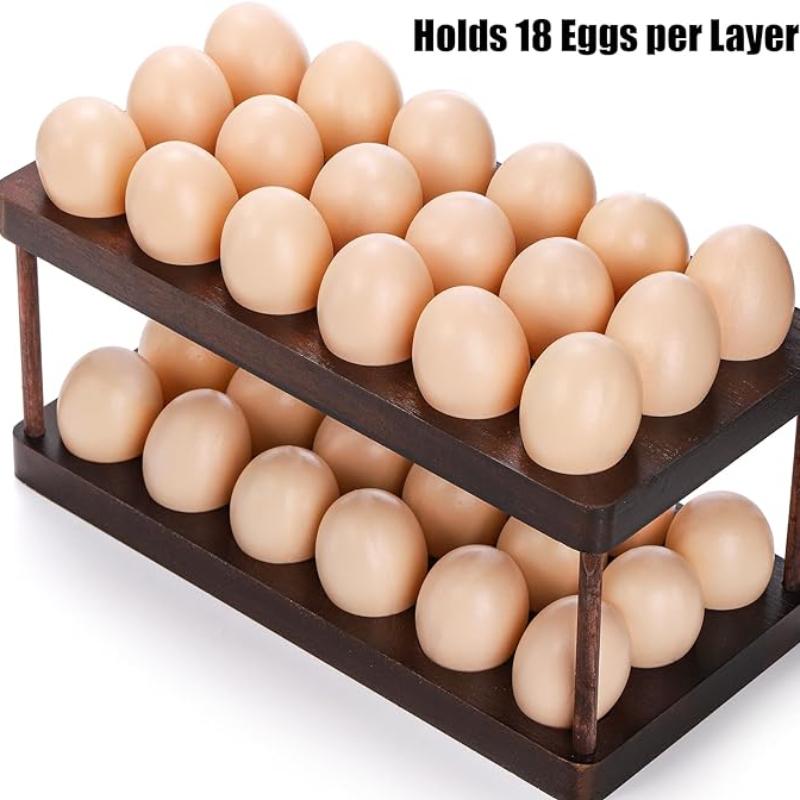 1pc Wooden Double Tier Egg Rack - Farmhouse Kitchen Acacia Egg Tray Organiser - 2 Tier Countertop Fresh Egg Storage Rack Basket for 36 Eggs