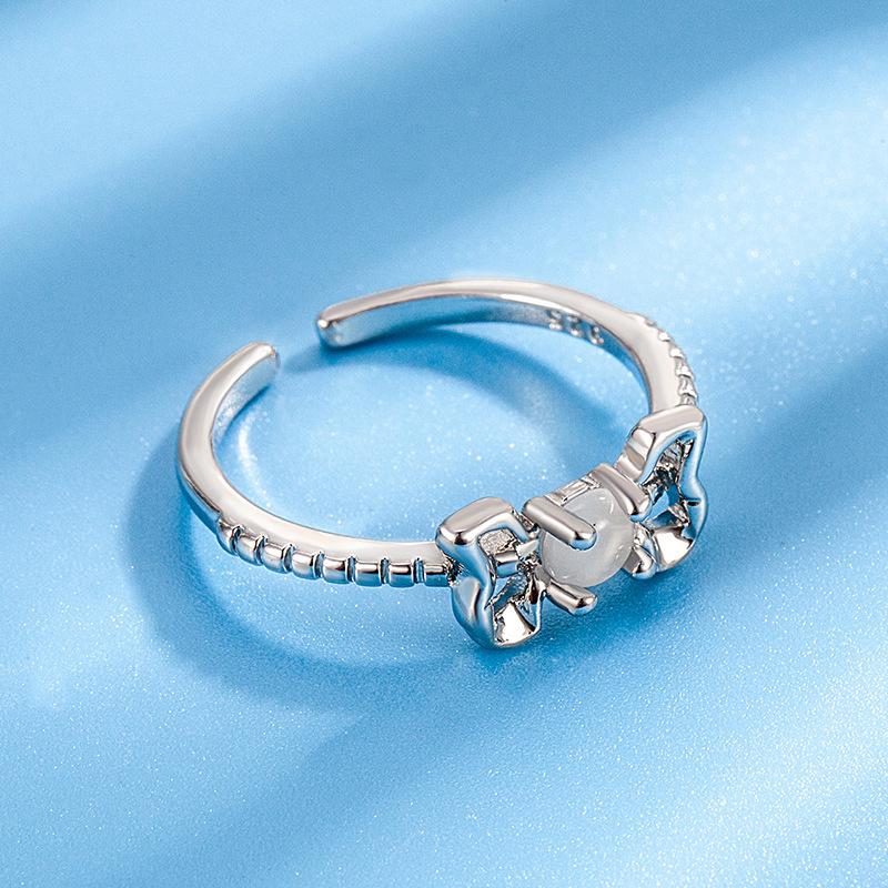 Women's Double Layer Pearl Bow Ring: Versatile Cat's Eye Design for Fashion