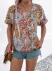 2026 European Women's Boho Paisley Print V-Neck Short Sleeve Shirt