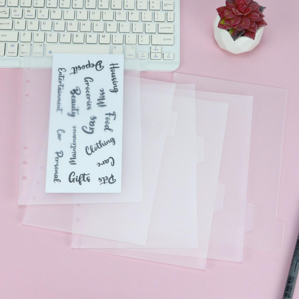 A5 A6 A7 5Pcs Binder Pockets Binder Zipper Folders for 6 Ring Notebook Divider Page Waterproof PVC Leaf Document Filing Bag