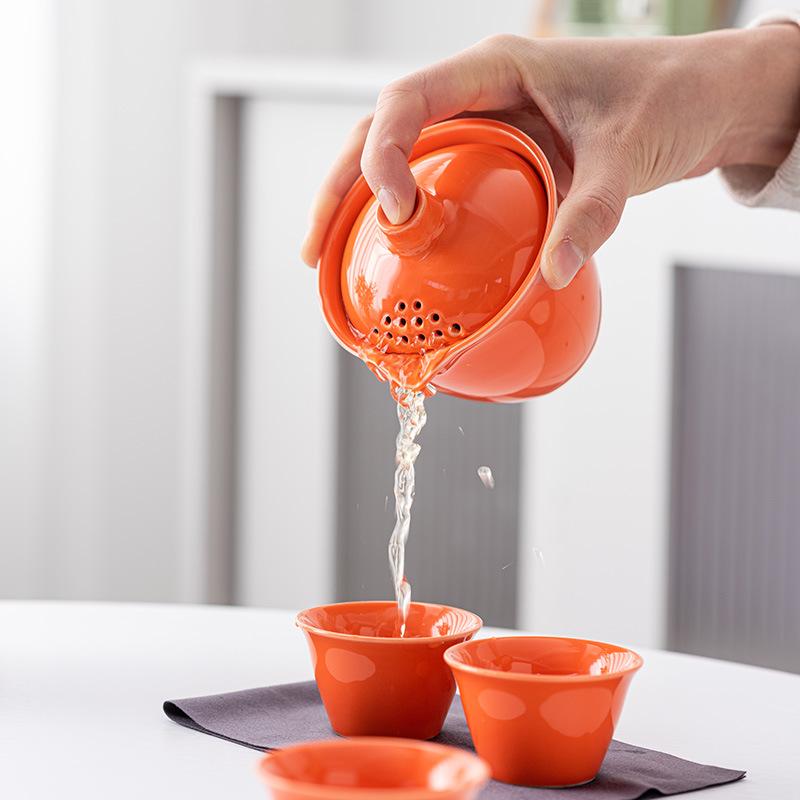 Light luxury travel tea set wholesale creative one pot three cups high-end boutique outdoor express cup portable bag gifts