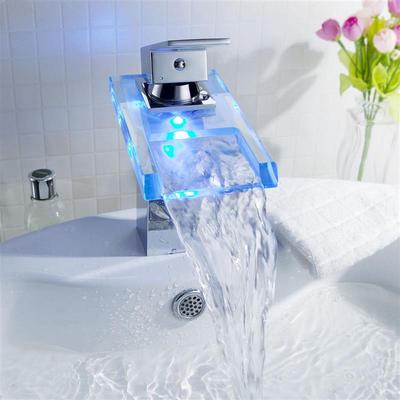 LED Bathroom Faucet Waterfall Brass Basin Faucet Cold Hot Mixer Tap Deck Mounted Sink Mixer Crane