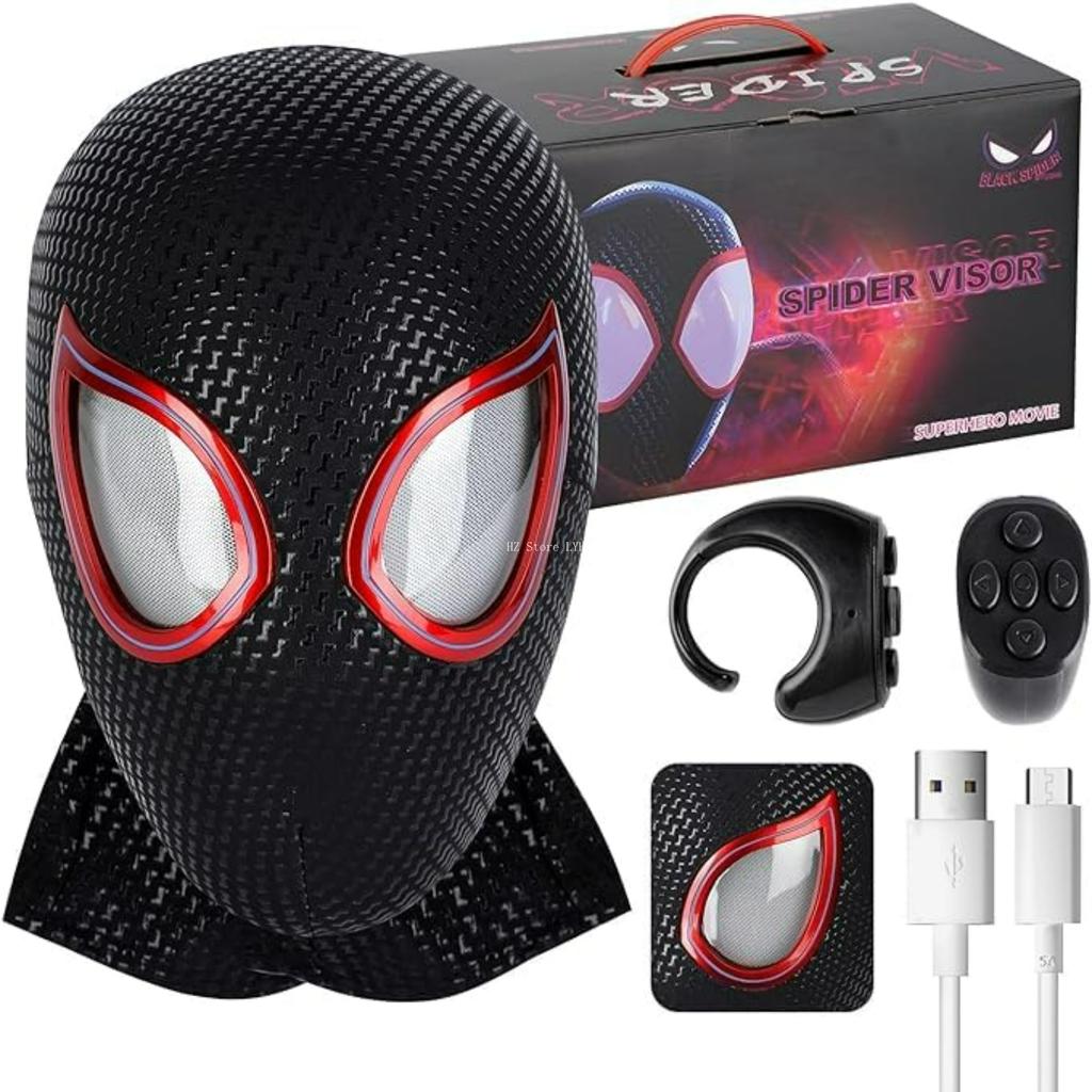 1:1 Miles Morales Mask with Movable Eyes Mascara Electric Gwen Spider Helmet Ring Control Halloween Cosplay Mask Toy Man Gift