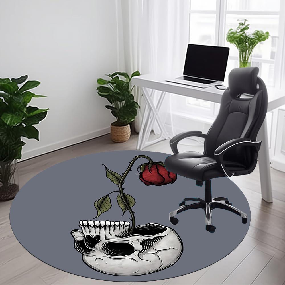 1pc Skull Bloom Office Round Area Rug, Under Office Chairs Bedroom Living Room Home Decor, Room Deco