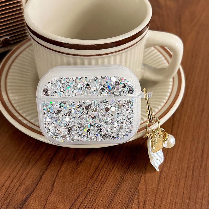 Silver Foil Glitter Sequined Airpodspro2 Bluetooth Headset Cover For Apple Airpods 3 /4 Shell