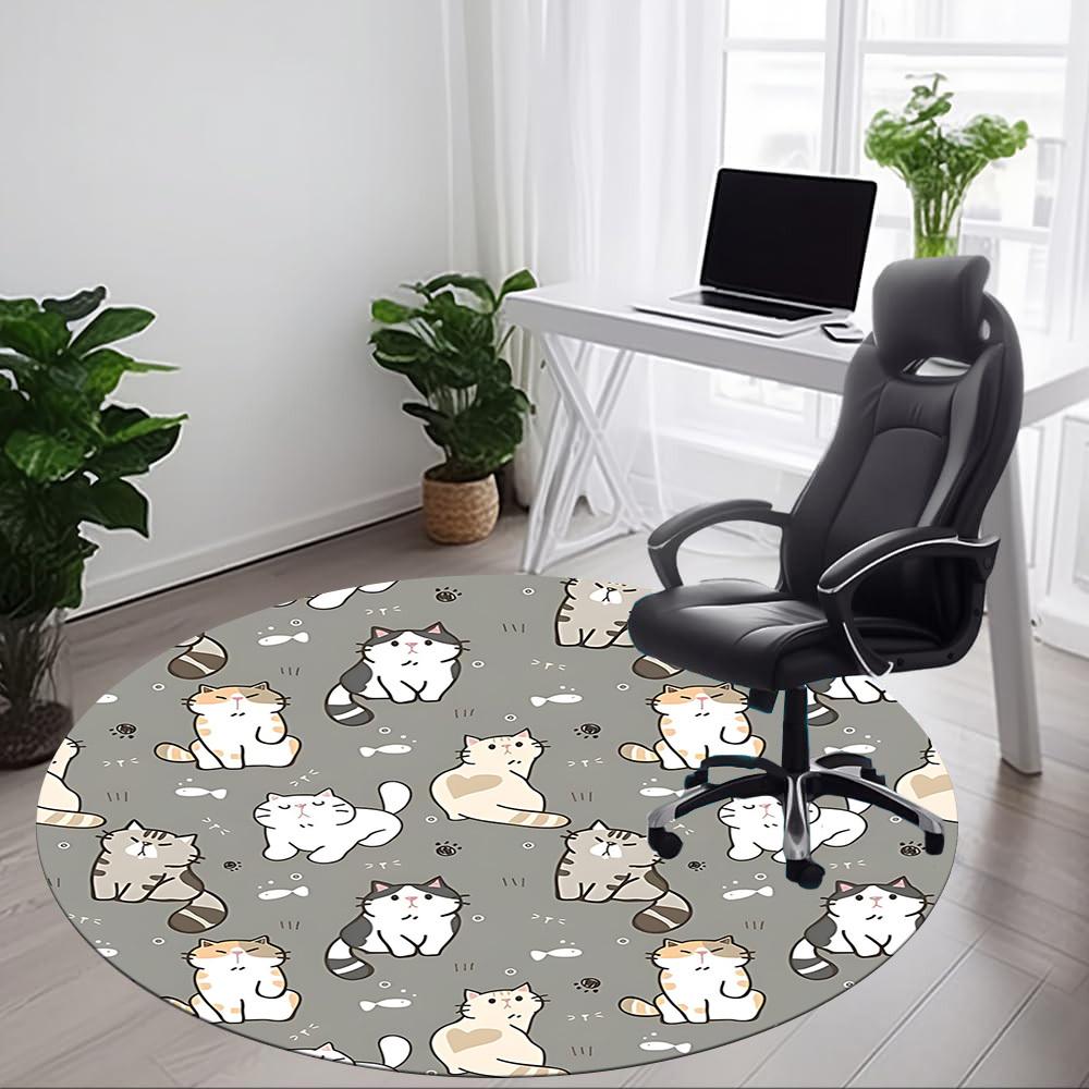 1pc Cats Fish Office Round Area Rug, Under Office Chairs Bedroom Living Room Home Decor, Room Deco