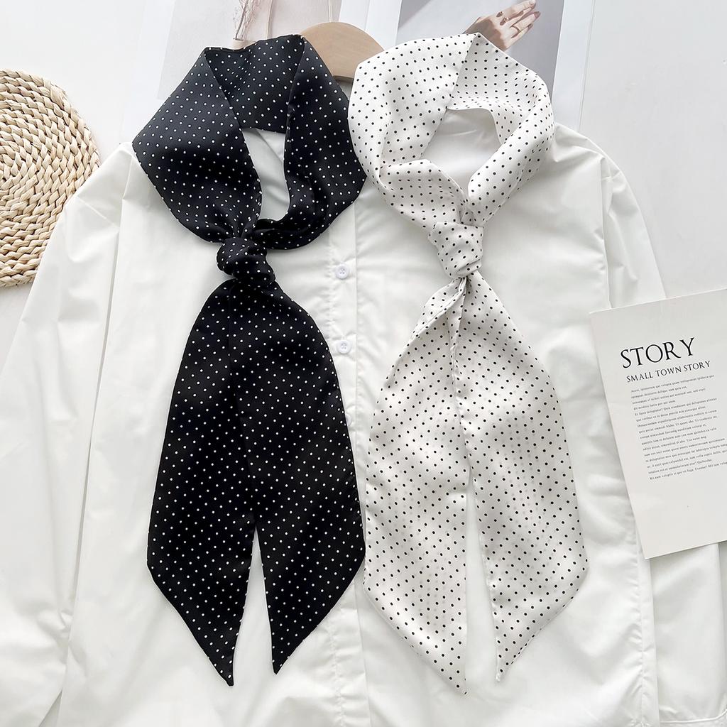 Casual Long Polka Dot Silk Scarf Versatile Tie Hair Bag Multi-Functional Streamer With Shirt Decoration Small Scarf