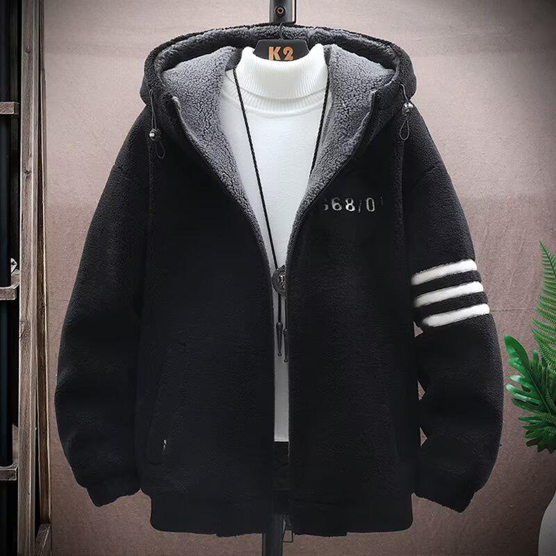 Men's Cotton-Padded Fleece Jacket for Autumn/Winter - Thick, Hong Kong Style for Teens, Boys, Junior & High School Students