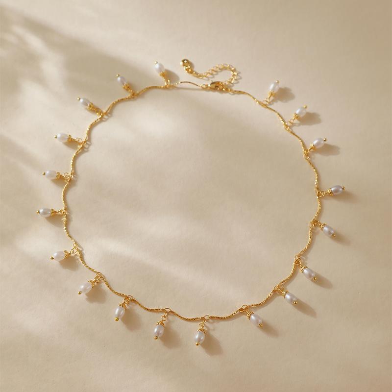 Gold Plated Twisted Chain Dangling Teardrop Pearl Choker Necklace золотой
