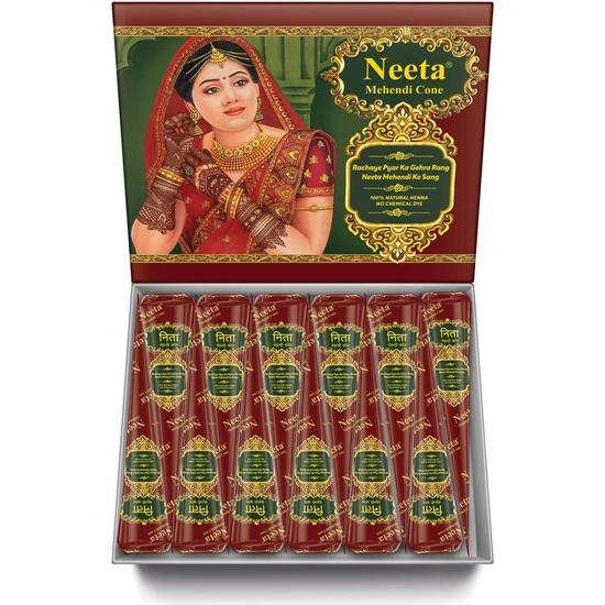Mehendi Cones For Hand (12 Cones in a Box) Natural Mehndi For Hand Designing Cones Natural Henna Cones For Festivals Marriage Women Men (Pack Of 2)