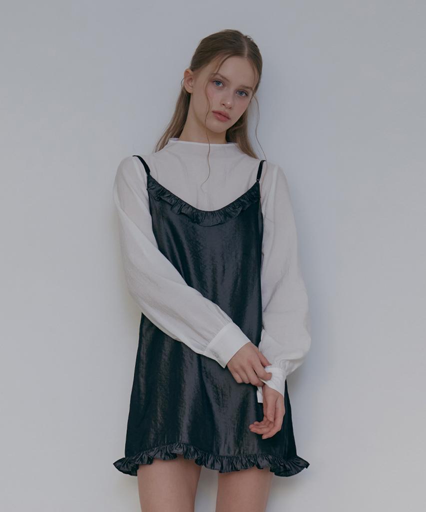 ODER Satin Ruffle Layered Dress - Charcoal