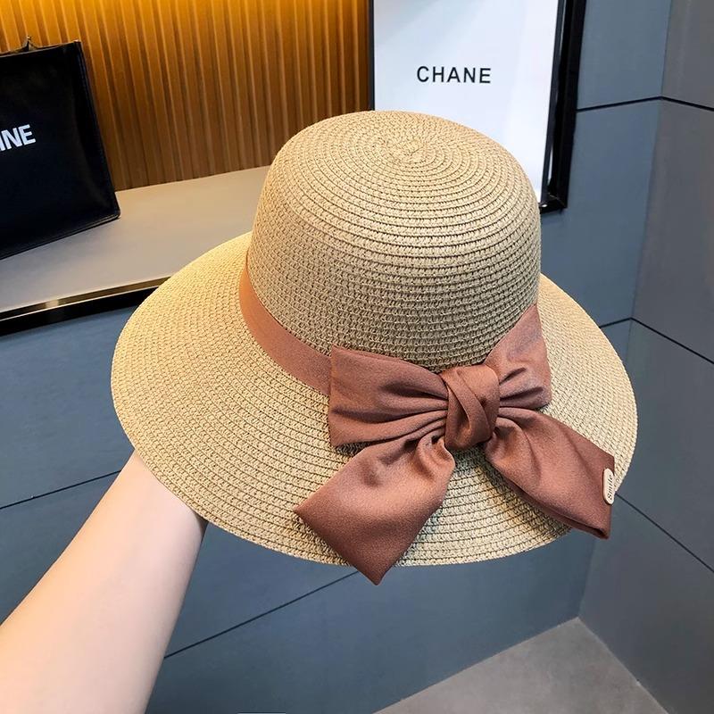 

Straw hat women s summer travel seaside big brim sunshade sunscreen beach hat high-end bow sun hat one size fits all хакі