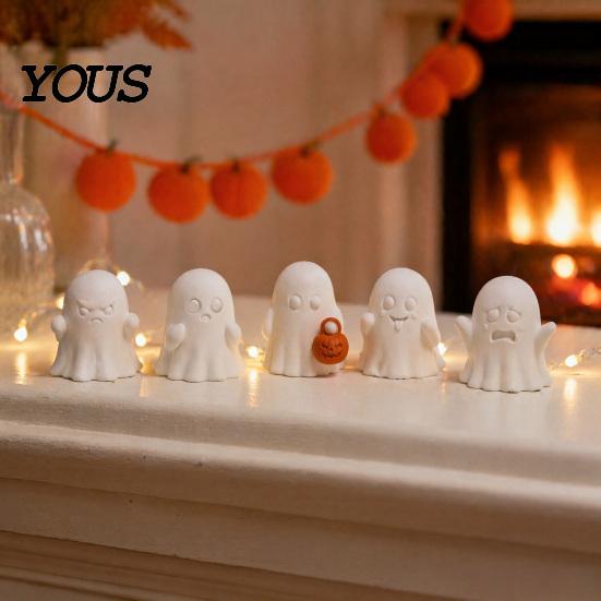 Cute Pumpkin Ghost Decor 5Pcs Halloween Decorations, Miniature Figurines, 3D Printed Desktop Window Displays for Party Supplies, Creative Cake Toppers