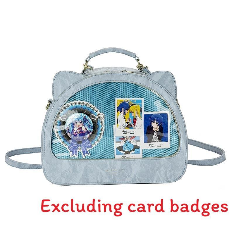 Cute Head Cat Semicircular Backpack With Transparent Layer To Badges Hold