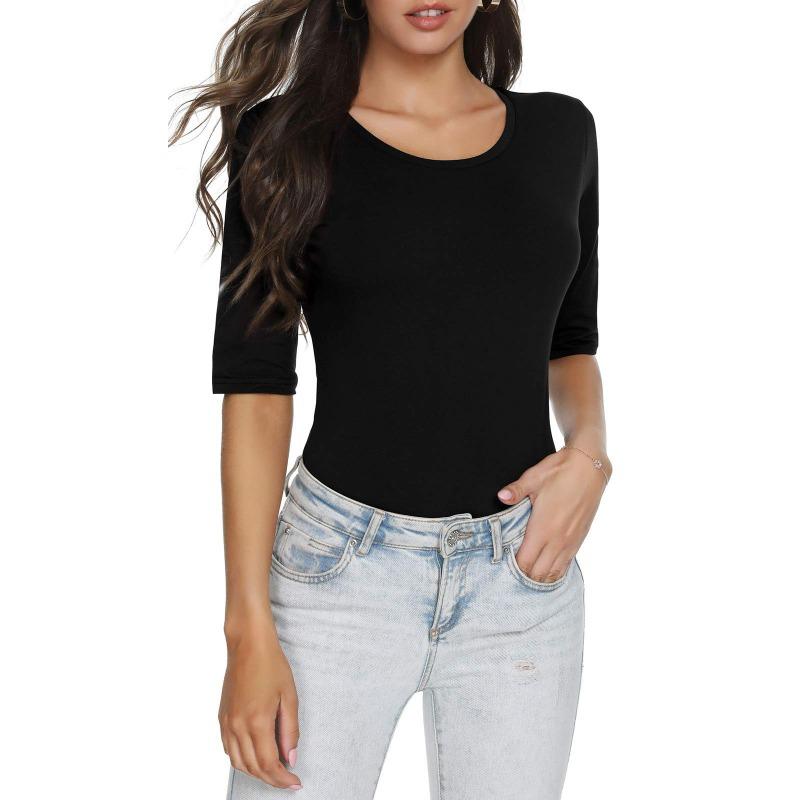 

Базовые топы с рукавом три четверти, однотонные, приталенные женские футболки S чёрный