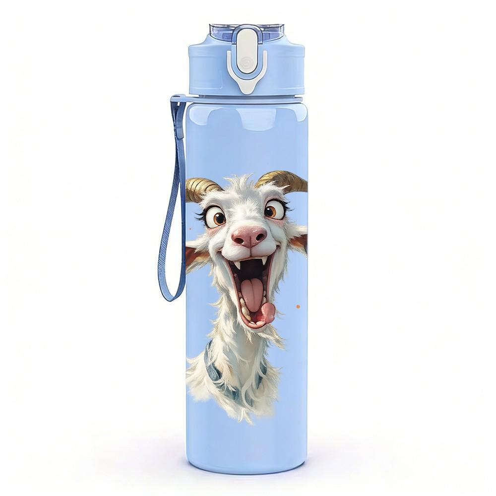 1PC Goat With Horn Funny Animal Print 750ml Color Plastic Sports Water Bottle Leakproof Flip Straw Lid Suitable for Sports Office Home Use