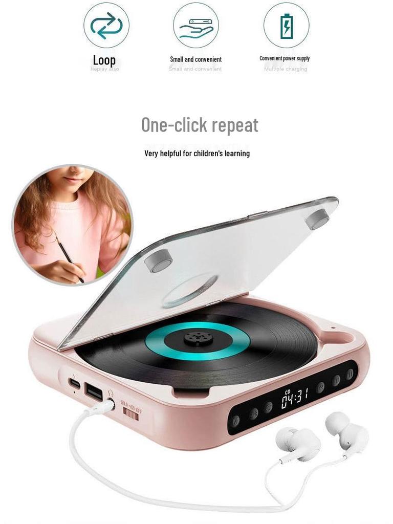 Portable Mini CD Player for Students - Simple English Learning and Audio Disc Playback