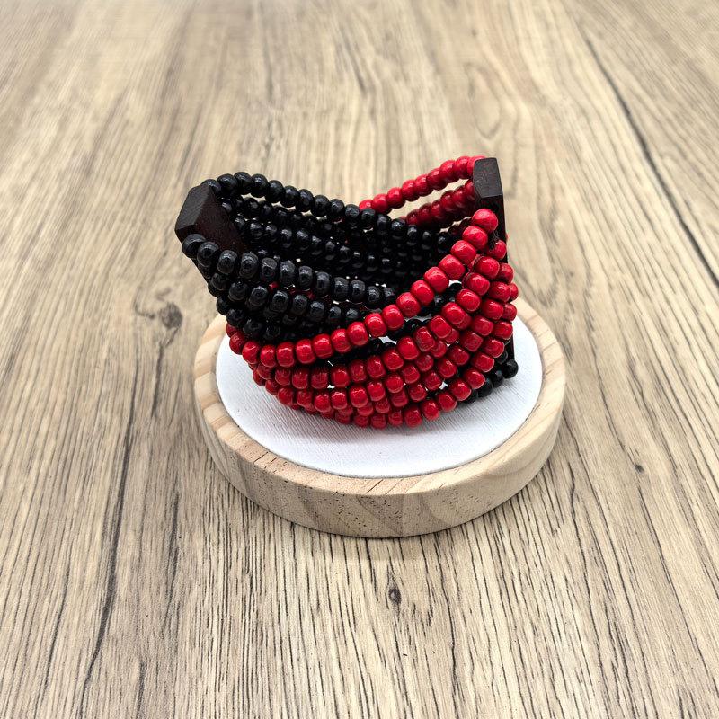 Bohemian mixed color popular elastic wood bead hand woven bracelet retro style women's bracelet