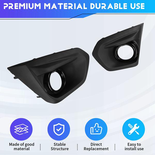 Front Fog Light Cover Grille Frame, Black Plastic, Pair None
