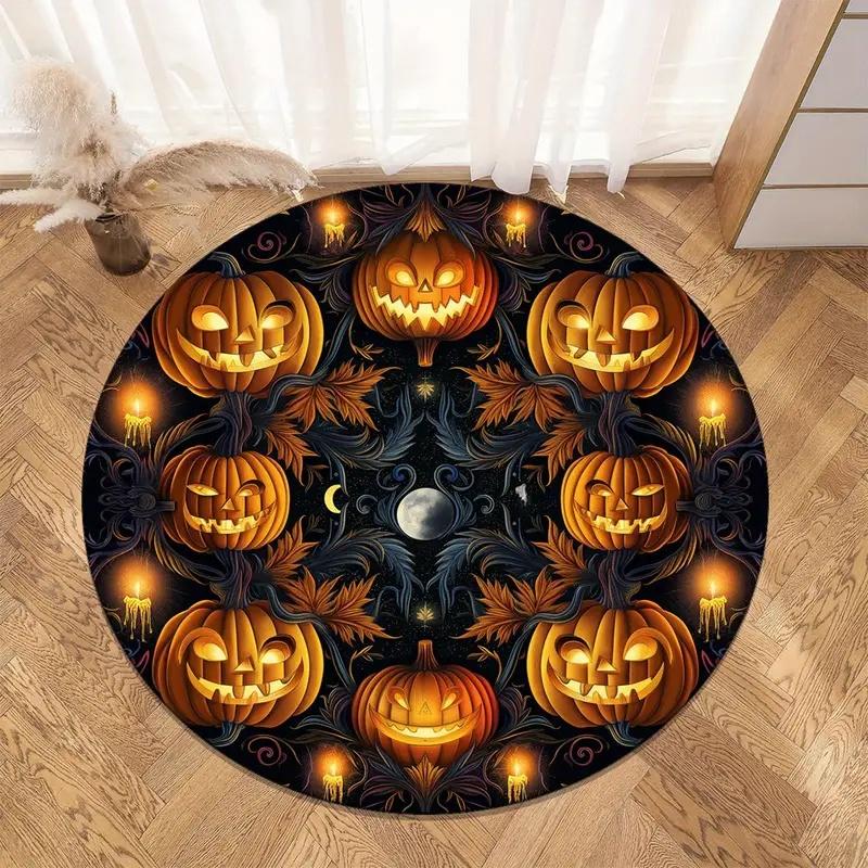 Halloween Pumpkin Print Round Carpet Rug for Living Room Bedroom Children's Room Kids Play Non-slip Floor Mat Halloween Gift