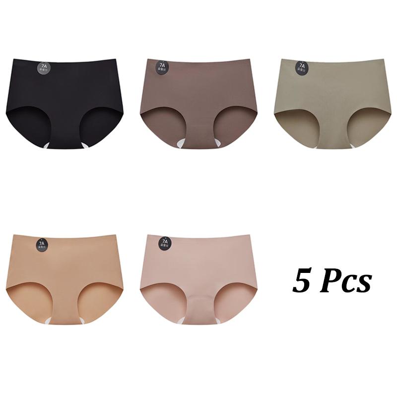 5PCS Seamless Mulberry Silk Underwear Ultral Thin Women's Panties Sexy High Elastic Invisible Briefs Soft Lingerie M-XL
