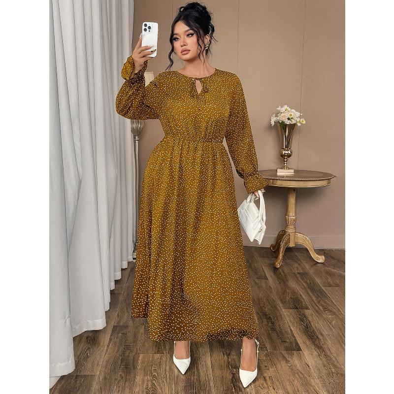 New Summer Printed Large Size Women's Dress with Polka Dot Fashion Loose Long Sleeve Women's Long Dresses Elegant Casual A Line Beach Ladies Dress