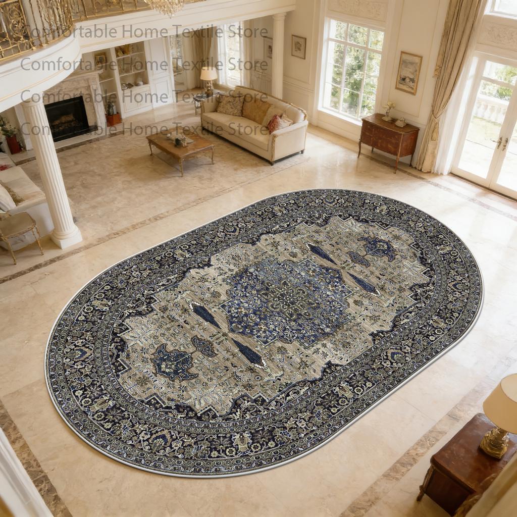 European Luxury Style Oval Living Room Carpet Decoration Bedroom Bedside Non-slip Soft Rug Washable Short Velvet Fluffy Foot Mat