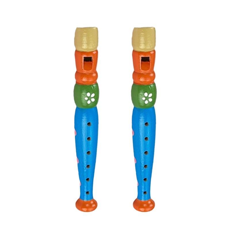 2pcs Wooden Flute 20cm Colorful Children Music Instrument Trumpet Buglet Hooter Kids Educational Learning Musical Toys TMZ