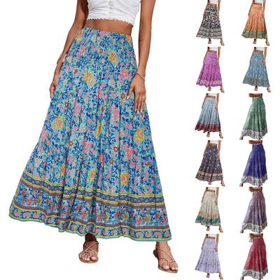 Jupe longue plissée évasée taille haute de mode pour femme - Jupe mi-corps