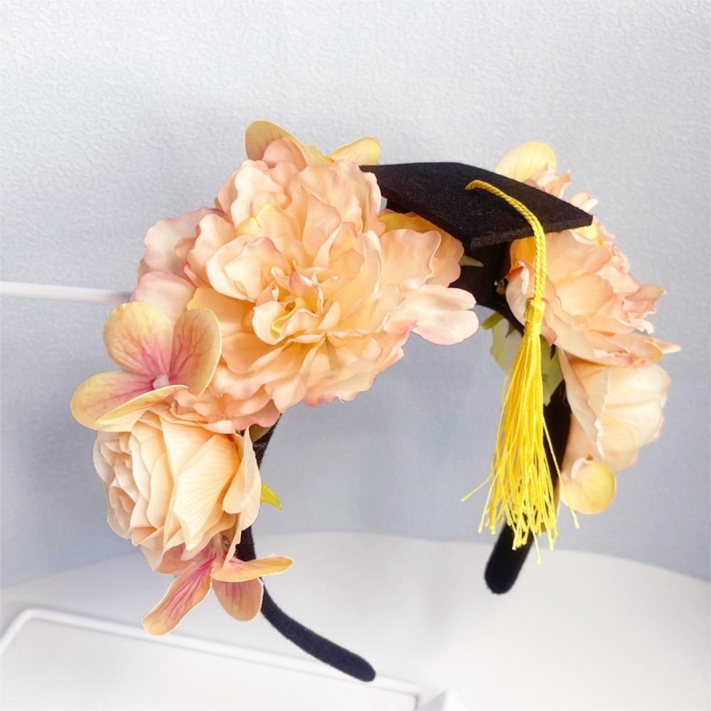 Bachelor Flowers Hair Band Doctor Academic Hat with Tassels Durable Trencher Cap  Graduation Party
